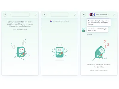 Chatbot UI & Status beemo character design character illustration chat chat ui chatbot design flat gameboy green illustration illustrations illustrator light vector