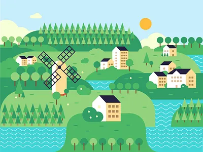 Lake Town illustration 2d adobe illustrator design forest illustration landscape summer trees