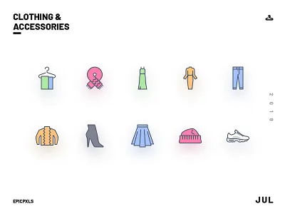 Clothing and Accessories Icons accessories beanie boot chunky clothes dress heel icons icons design jeans mom jeans pants retro shoes skirt smooth sneakers summer trainers ugly