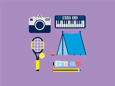 Holiday camp camping draw icon set icons music pencil photography piano sport vacation