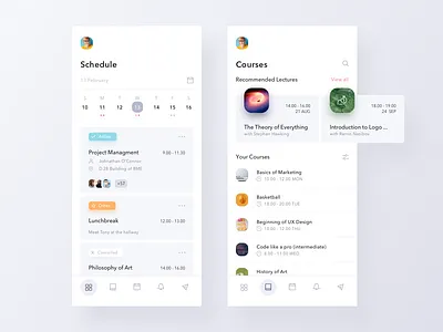 Schedule Manager for Students app calendar card college course minimal mobile schedule ui ux