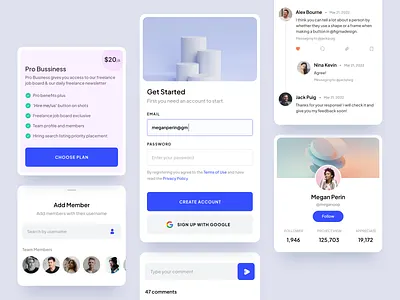 Social UI components app clean comment component element form minimal sign up social subscription ui ui components ui design ui elements ui widgets uidesign uiux widget