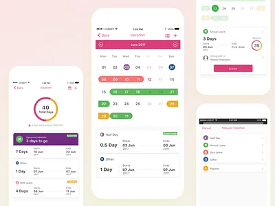 Vacation manager UI concept calendar days iphone leave list request team vacation