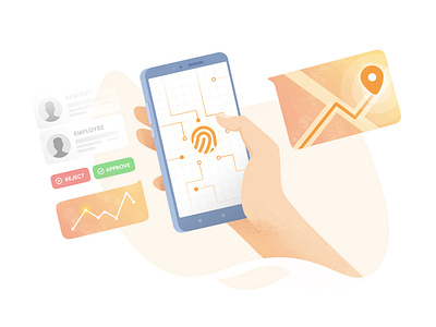 BOSS Pintar | Illustration analytic attendance bosspintar clean company dashboard design app employee gps hand hero image holding illustration interface location mobile mobile ui phone ui vector