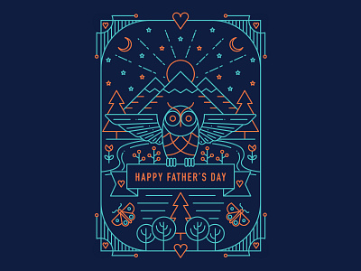 Symmetrical Owl card design fathers day graphic graphic art graphic design illustration illustrator line art linework mountains nature owl stationery stationery design symmetrical symmetry vector vector art vector illustration