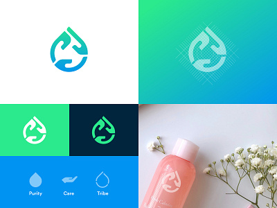 Pure 3d branding identity connection construction cosmetic diagram drop gradient hand human icon logo negative space outline sign stripes tribe unused user