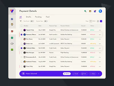 Bank App - Payment List Page adobe xd adobexd bank banking chennai crm icons list lists payment app payments paymeny select box status tab table ui uidesign uiux v logo