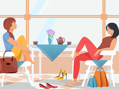 Cafe cafe character coffe flat friends girl illustration purchase vector