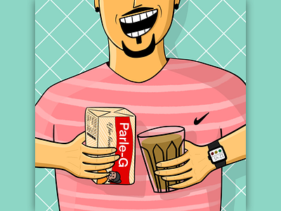 Chai & Parle-G art breakfast cartoon chai coaster design flat illustration meal morning nike parleg procreate sticker tea vector