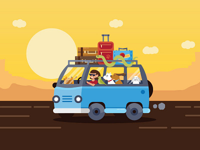 Pet Travel Illustration 2d animal creative design digital illustration drawing family flat illustration illustration art illustration design pet care pets road trip travel vacation
