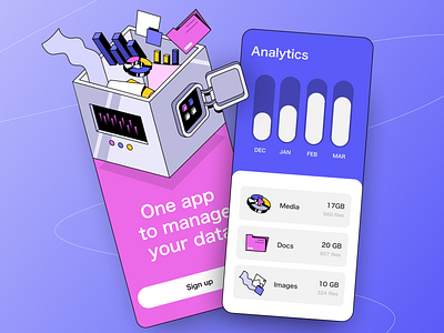 Data manager app analytics app file manager illustration mobile welcome screen