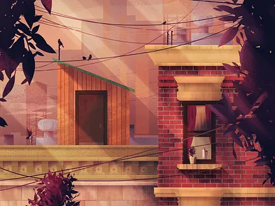 City dawn buildings city dawn digital drawing