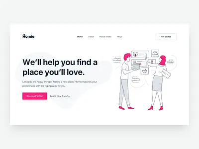 Homie Homepage app clean design homepage illustration inspiration sketch typography ui ux vector website