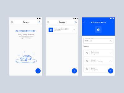 Car Care android app blue car cars empty state home maintenance user experience user interface vector