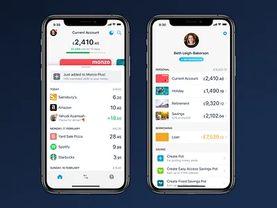 New Navigation accounts app bank bank app banking fintech monzo product design ui