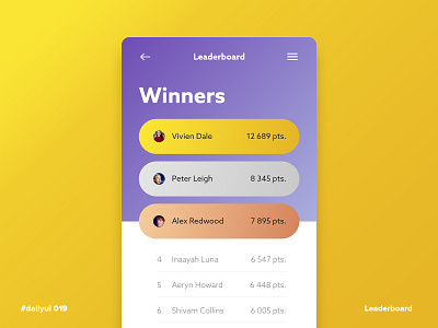 DailyUI 019 - Leaderboard app app design appdesign daily ui dailyui design leaderboard ui