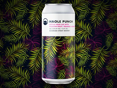 Haole Punch - Alvarado Street Brewery alvarado beer brewery can craft beer fruit guava illustration orange package design packaging pattern sour tropical