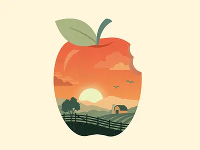 Honeycrisp apple fields illstration landscape nature orchard shape sunset