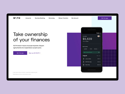 WLTH Landing page UI blocks landing page design landing page ui landingpage mauve minimal pattern purple purple gradient purple logo typography ui