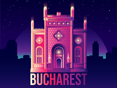 Bucharest's Coral Temple bucharest city gradient illustration landmark night stars temple vector
