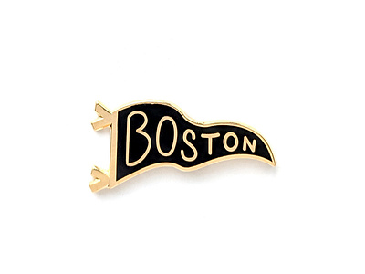 Gold Boston Pennant Pin boston enamel pin gold lettering pennant pin