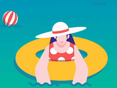 Woman Swimming On Beach in summer day beach bikini flat illustration landingpage summer swimming swimsuit uiux