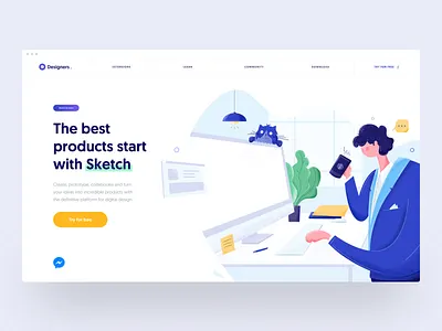 Designers :: Hero Header :: Illustration app business character design clean creative designer freebie illustration illustrator landing page minimal product design template theme themes tranmautritam ui design ui illustration web design website