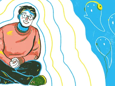 Illustration for Em Schulz Interview with bluumzine.com colorful design editorial illustration ghosts illustration portrait procreate app texture