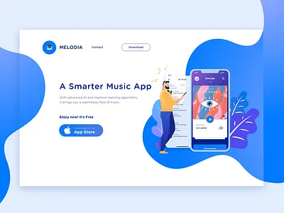 Music App landing page hero image hero banner hero image illustration landingpage listening music mobile app