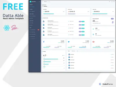 Free Datta Able React Admin Template admin admin dashboard admin design admin panel admin template admin theme admintemplates branding dashboard react admin react admin template sass templates ui ui ux design vector widgets