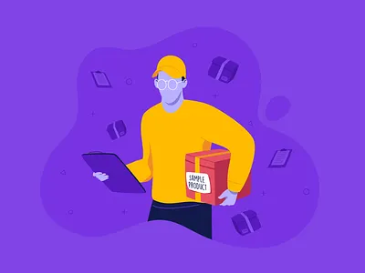 Product Sample box check checklist delivery design guy illustration man product sample spocket vector