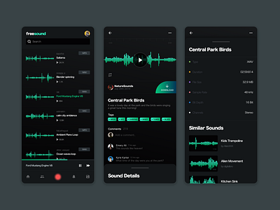 Freesound App daily ui framer x framerx gradient music music app music player recorder sound soundwave ui