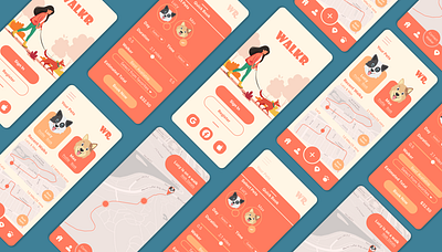 WALKR: Modern Dog Walking App app case study dog walking dogs illustration live tracking mobile modern pet