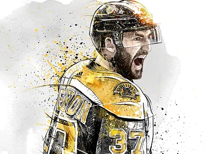 Sport Illustration for Adidas: Patrice Bergeron digital art drawing football illustration ink nhl pencil photoshop portrait sport wacom watercolor