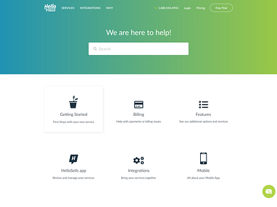 Support Page getting started hellosells help icons search support support page ui design web webpage website