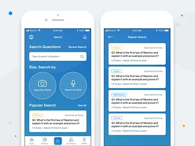 OyeExams - Search Experience app blue design education experience interface learning mobile photo popular question search ui ux voice