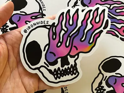 Flaming skull stickers blackwork gradient hand lettering holographic skull stickers tattoo tattoos vector vector illustration