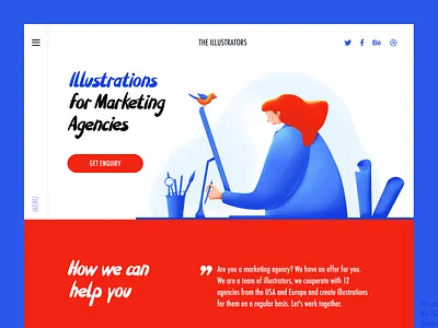 The Illustrators landing page design banner character clean colorful debut flat header illustraion landing ui design vector webdesign