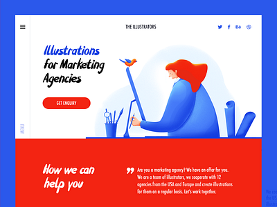 The Illustrators landing page design banner character clean colorful debut flat header illustraion landing ui design vector webdesign