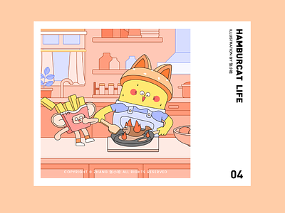 HAMBURCAT-Cook Dinner(2D) cat cook fish french fries hamburger illustration kitchen mouse pink rat 张小哈