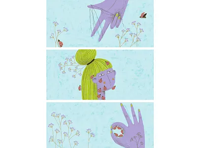 Lady Bugs In My Head childrens illustration comic art digital art digital drawing digital illustration digital painting floral flowers happy art illustration ledybug photoshop summer mood