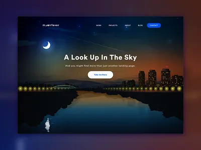 Landing Moonfever city cityscape gradients illustration landing landing page design logo moon reflection river sky sunset vector art webdesign