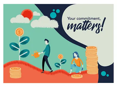Commitment | Card design branding bubbles business business card design businesscard clouds coins commitment company development dollar gardening growth humans india money office plant plants typogaphy