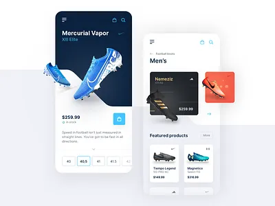 Football Boots - Mobile Shop app blue clean digital e commerce e commerce shop elegant flat football interface layout minimal mobile mobile app shadow sport ui uidesign uiux vector