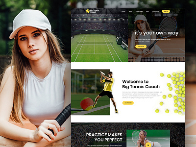 Big tennis Coach - Landing page PSD Template club coaching court event players psd template psd templates tennis tennis club tennis school tennis store tournament training