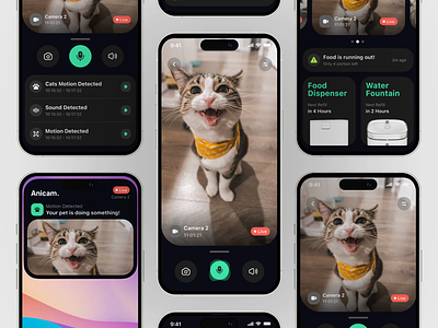 Anicam. - Pet Surveillance Camera Interaction android animal animation apps camera cats design dog interaction interface ios mobile pet pet care pets pets app stream surveillance ui ux