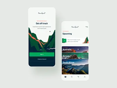 Travel Quest App - 01 - Onboarding & Your Quests adventure app branding illustration logo mobile onboarding product design quest travel app traveling typography ui ux wallet