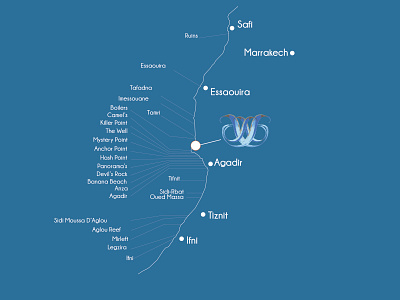 Map surf spots Agadir Region Vectorial design illustration illustrator map mapping maps minimal outline surfing vector wallpaper