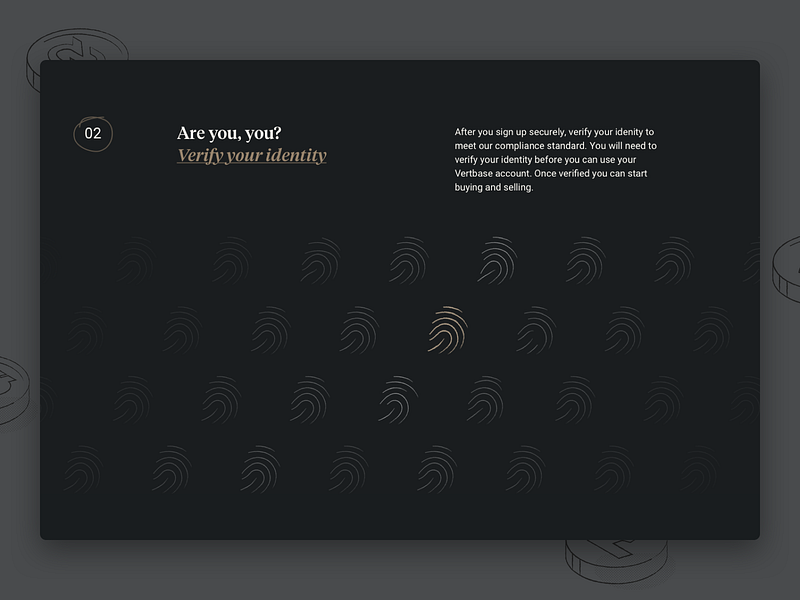 Vetbase Verify Identity crypto dark desktop fingerprint gold security significa tiempos website