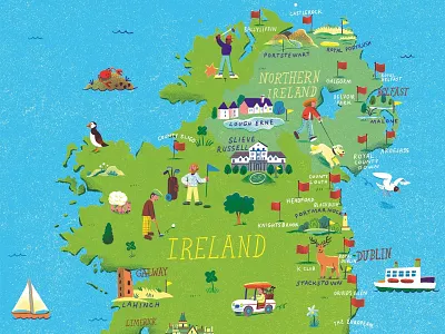Golf andres lozano characters digital folioart golf illustration ireland map nature travel
